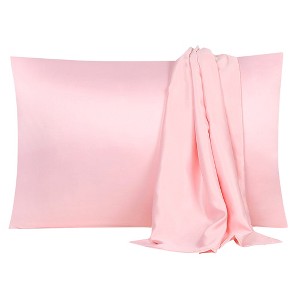 2 Pcs Queen 20"x30" Silk Satin Silky for Hair and Skin Pillowcase Pink - PiccoCasa - 1 of 4