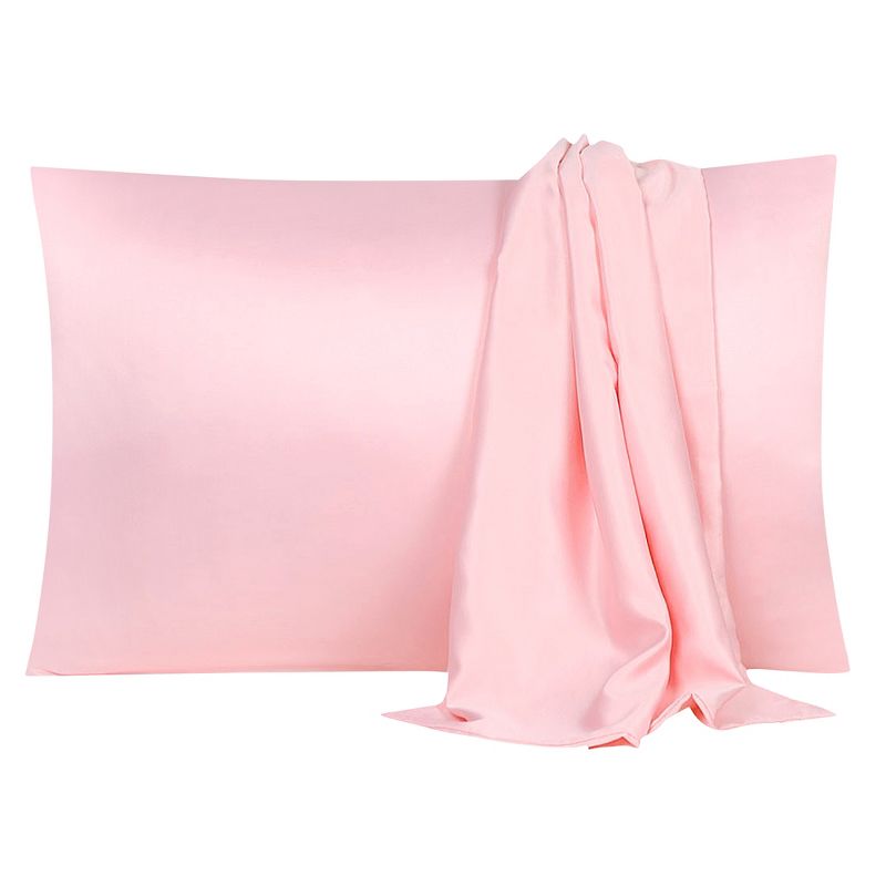 2 Pcs Queen 20"x30" Silk Satin Silky for Hair and Skin Pillowcase Pink - PiccoCasa, 1 of 7