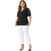Women's Plus Size Summer V Neck Short Sleeve Elegant Lace Ribbed Knit Tunic Blouse - Agnes Orinda - 3 of 4