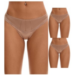 INSPIRE CHIC Women's Satin Silky Hipster Low Waisted Lace Trimmed Briefs 3 Packs - 1 of 4