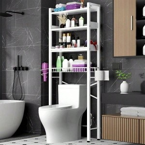Over Toilet Storage Cabinet 4 Tier Bathroom Organizer with Adjustable Shelf Waterproof Feet Pad and Basket Multifunctional - 1 of 4