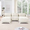 3-Seater Chenille Fabric Beige Sofa with 2 Movable Ottomans and Lumbar Pillow High-Resilience Sponge High Quality Wooden Base - 2 of 4
