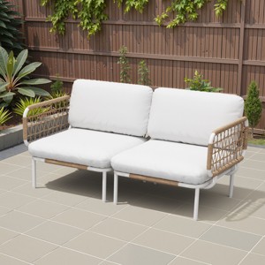 Crestlive Products 2PC Outdoor Rattan Design Patio Sofa with Cushion for Balcony Lawn - 1 of 4