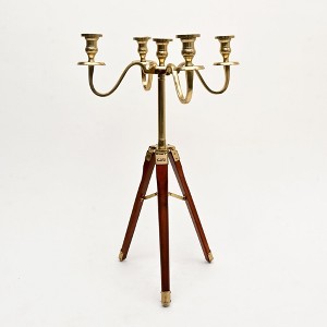 TopComfy Decorative Object Elegant Tripod Candle Holder Gold Polished Aluminum with Wood Detailing for Home decor, Gold, 17"*17"*31" - 1 of 4