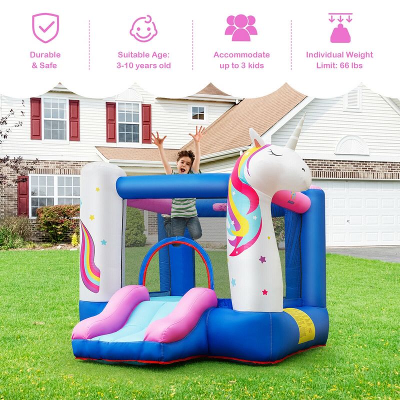Costway Slide Bouncer Inflatable Jumping Castle Basketball Game w/ 480W Blower, 5 of 11