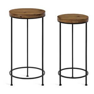 Kate and Laurel Espada Round Metal Nesting Table, 2 Piece, Rustic Brown and Black - 1 of 4