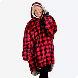 Adult Buffalo Plaid - Red/Black Fleece Wearable Blanket by Bare Home