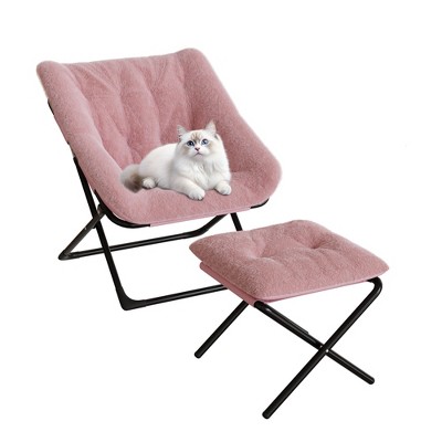 Oversized Comfy Chair, Faux Fur Foldable Lounge Chair for Adults, Metal Frame X-Large Saucer Chair, Plush Accent Chair for Bedroom Living Room Dorm