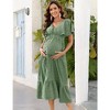 WhizMax Maternity Dress Women's V Neck Short Sleeve Smocked Ruffle Tiered flowing Pleated Midi Dress Photoshoot Baby Shower - 4 of 4