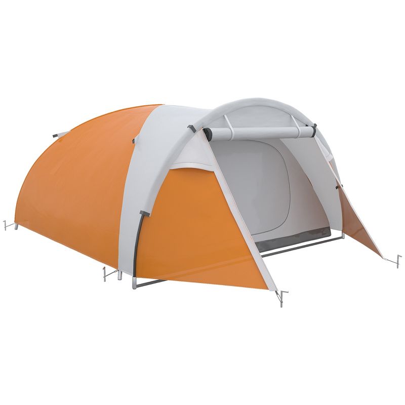 Outsunny Waterproof Outdoor Camping Tent for 4 People, Compact Portable Camping Travel Gear, 2 Doors, Hook for Light, Orange, 1 of 7