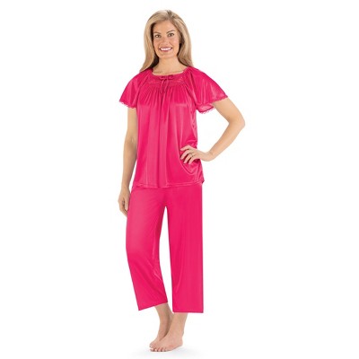 Collections Etc Smocked Tricot Top 2-Piece Capri Pants Pajama Set