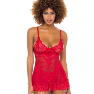 Oh La La Cheri Women's Valentine Soft Cup Ruffle Hem Lace Babydoll 2139 - 1 of 3