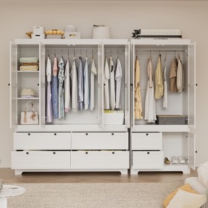 Buenhomino 90.5" White Freestanding Modular Wardrobe Combo Armoires Closet,DIY Closet System with Wood Storage Drawers and Hanging Rods - 1 of 4