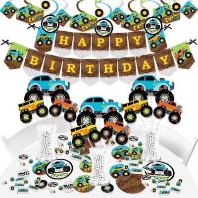 Big Dot of Happiness Smash and Crash - Monster Truck - Boy Birthday Party Supplies - Banner Decoration Kit - Fundle Bundle