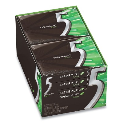 Wrigley's 5 Gum Sugar-Free Spearmint Rain - count of 10 - 15 sticks