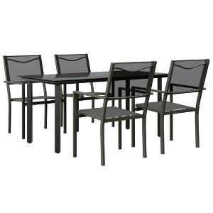 vidaXL Patio Dining Set Outdoor Table and Chair Black Steel and Textilene - 63" Table Length 4 Items - 1 of 4