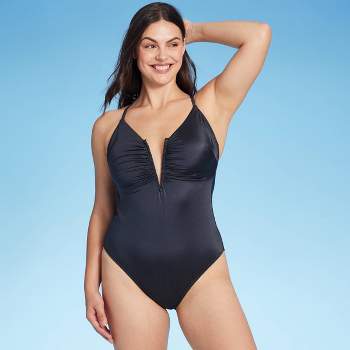 Women's Shirred V-Wire Plunge One Piece Swimsuit - Shade & Shore™ Gray