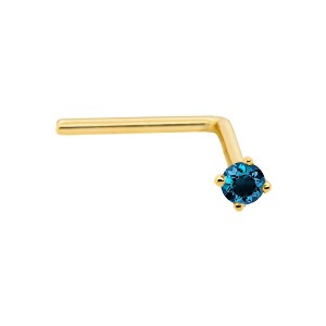 Jewelry Avalanche 22G 14K Gold L-shape Nose Stud with Blue Diamond - 1 of 3