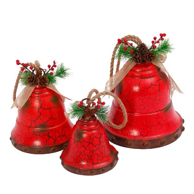 GIL Nested Red Metal Holiday Bells (Set of 3)
