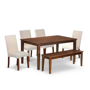 Rectangular Dining Set - 6pc Table & Chairs with Bench - Linen Fabric Cream - Home Dining Room Furniture - 1 of 4