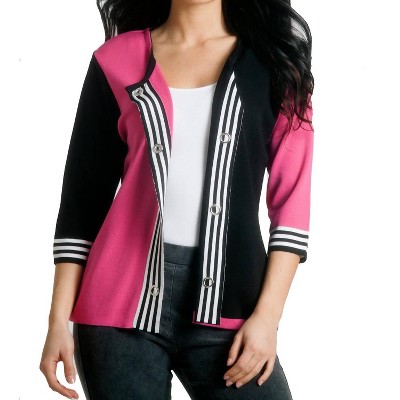 Women's Striped Placket Cardigan - ANGEL