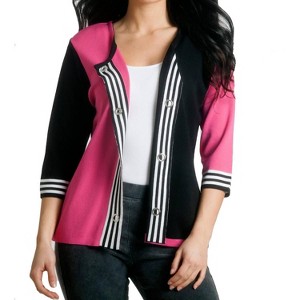Women's Striped Placket Cardigan - ANGEL - 1 of 2