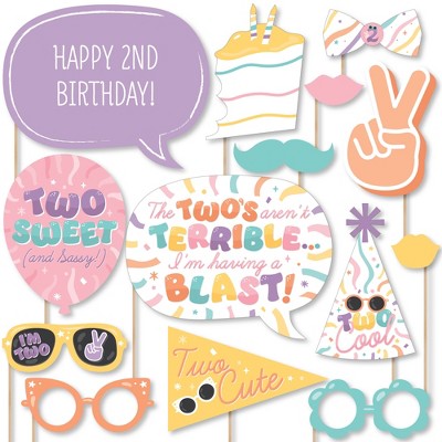 Big Dot of Happiness Two Cool - Girl - Pastel 2nd Birthday Party Photo Booth Props Kit - 20 Count