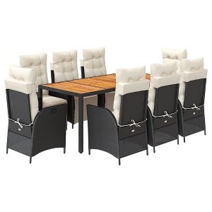 vidaXL Patio Dining Set with Cushions Outdoor Garden Furniture Poly Rattan - Black and Cream 74.8" Table Length 8-Piece - 1 of 4