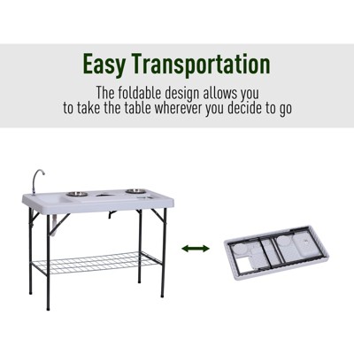 Outsunny 50" Portable Folding Fish Cleaning Table with Sink and Shelf