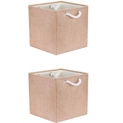 REGALWOVEN Shelves Closet Square Fabric Collapsible Storage Basket Bin with Handle 2 Pcs