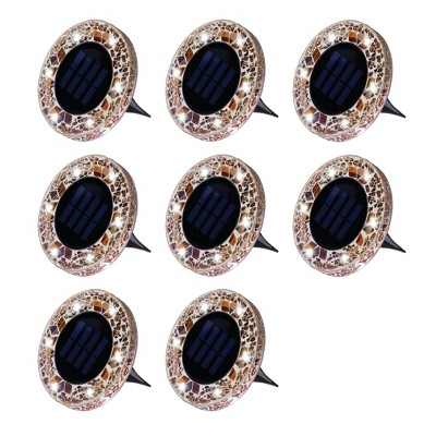 Tan Mosaic Solar Powered LED Pathway Disk Lights, 8-Pack