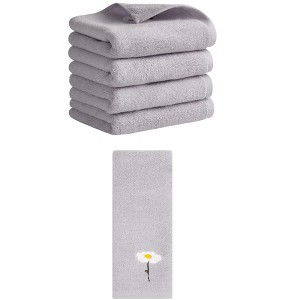 REGALWOVEN 5 Pack Floral Embroidered Cotton Soft Absorbent Bathroom Hand Towels 13" x 30" - 1 of 4