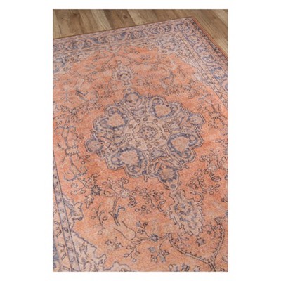Handmade Rectangular Red and Blue Synthetic Rug