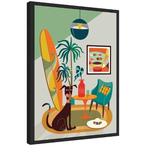 Kate & Laurel All Things Decor 18"x24" Sylvie MCM Dog Beach Home Framed Canvas by Rachel Lee Black - 1 of 4