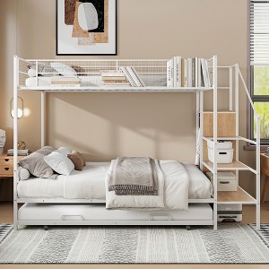 TiramisuBest Twin Over Full Metal Bunk Bed with Drawer and Lateral Storage Ladder and Wardrobe - 1 of 4
