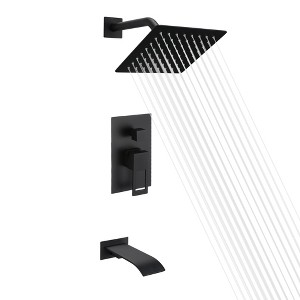 Sumerain Black Tub and Shower Faucet Set, Anti-scalding Pressure Balance Valve, Waterfall Tub Spout - 1 of 4