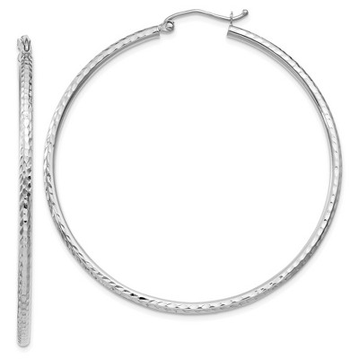 Black Bow Jewelry 2mm, 14k White Gold Diamond-cut Hoops, 50mm (1 7/8 Inch)