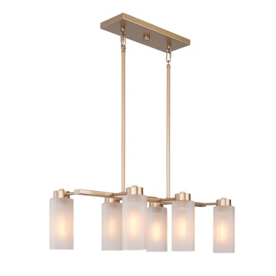 LNC Layla 6-Light 24.5" Modern Medium Linear Chandelier, Matte Gold with  Frosted Striped Glass