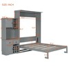Queen Size Murphy Bed Foldable Bed Space-saving Wall Bed with LED, Storage Cabinet, Drawers, Glass Holder & Wine Rack - ModernLuxe - 3 of 4