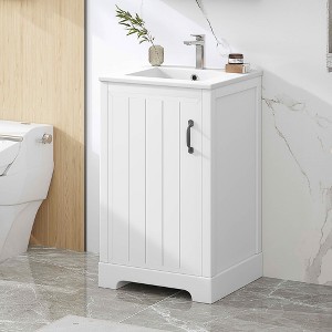MAYEERTY 30" Bathroom Vanity with Sink White MDF Rubberwood 3 Drawers Adjustable Shelf Freestanding - 1 of 4