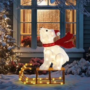 VINGLI 2.8FT Lighted Sleigh Polar Bear Christmas Outdoor Decorations, Christmas Yard Decorations with 104 Prelit LED, Plug-in - 1 of 4