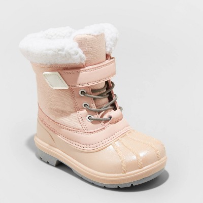 Cat and Jack Waterproof Girl's Lace up Snow Boots White/Pink/Gray Only $17.50 