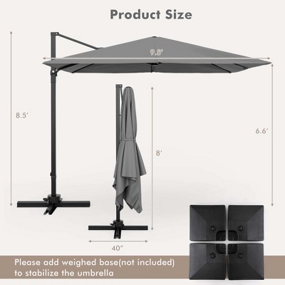 Gray 9.5FT Cantilever Offset Patio Umbrella with Aluminum Pole