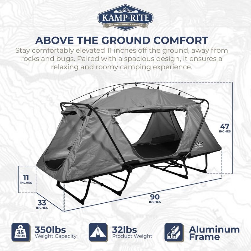 Kamp-Rite Portable Elevated 1-Person Oversize Tent Cot, Chair, Tent, for Camping or Hunting, Easy Setup, Waterproof Rainfly & Carry Bag, 3 of 8
