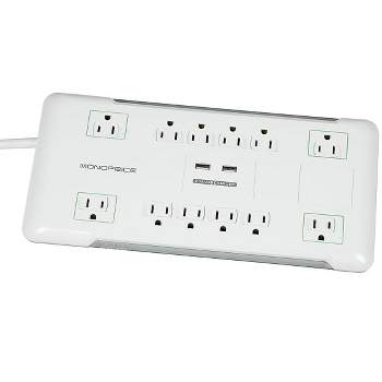 Monoprice Power & Surge - 12 Outlet Surge Protector Power Strip With 2 Built In 2.1A USB Charger Ports - 6 Feet - White | Cord UL Rated, 3,420 Joules