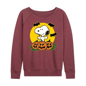 Women's - Peanuts - Snoopy Pumpkin Patch Lightweight French Terry Wide Neck Long Sleeve Shirt - 1 of 4