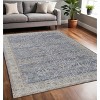 Blue Taupe And Ivory Ikat Distressed Area Rug With Fringe - 2 of 4