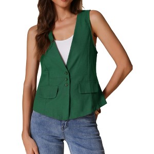 INSPIRE CHIC Women's Casual Linen Loose Faux Flap Pocket Lightweight Blazer Vest - 1 of 4