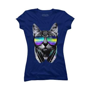 Junior's Design By Humans Music Lover Cat By clingcling T-Shirt