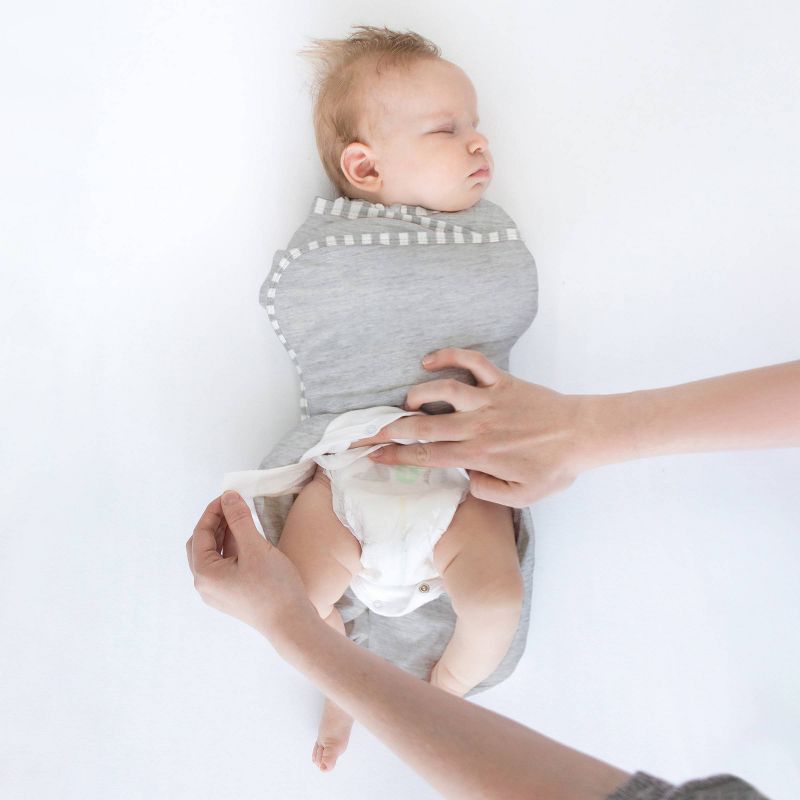 Omni Swaddle Wrap &#38; Arms up Sleeves &#38; Mitten Cuffs - Heathered Gray with Stripe Trim 0-3 Months, 5 of 9